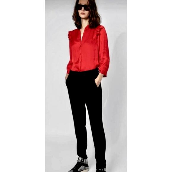 Zadig & Voltaire Tygg Satin Button Front Blouse Red  M - Picture 2 of 16